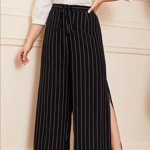 Shein Plus Slit Hem Stripe Belted Pants Size 3X